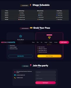neon nights festival html landing page